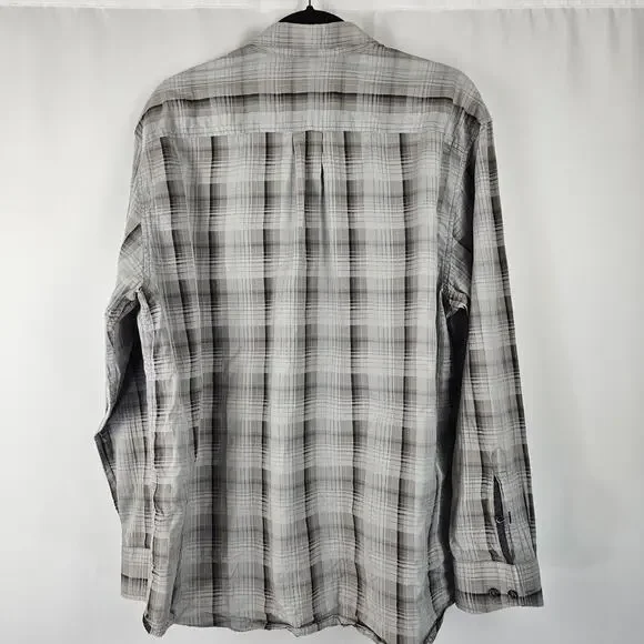 Tommy Bahama Gray Plaid Silk Cotton Blend Long Sleeve Button Up Shirt Men's XL - Picture 3 of 14